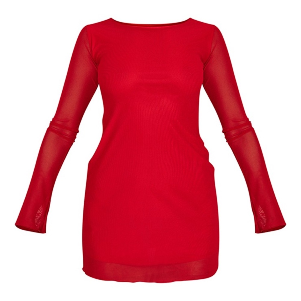 Mini Red Dress with Mesh Sleeves